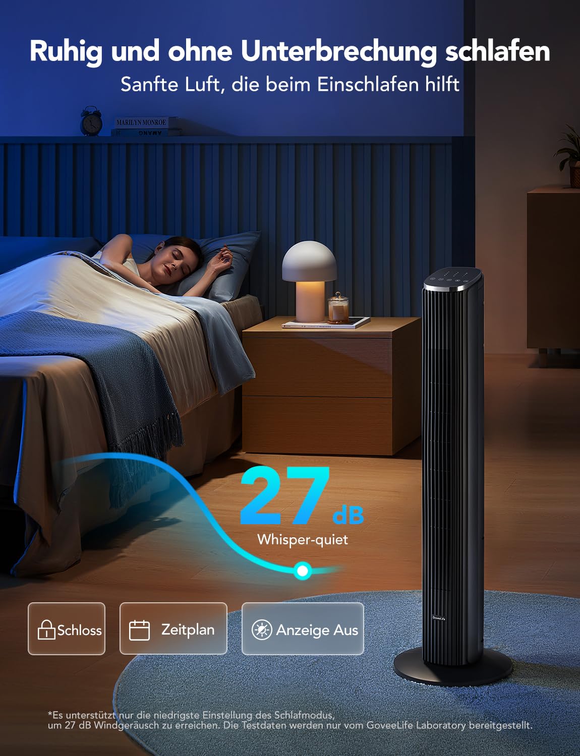 GoveeLife Intelligente leiser Turmventilator, 75° Oszillierende Ventilatoren mit App- und Sprachfernbedienung, 6.3m/s Geschwindigkeit 8 Geschwindigstufen 5 Modi 24 Std-Timer, mit Kühlung 5