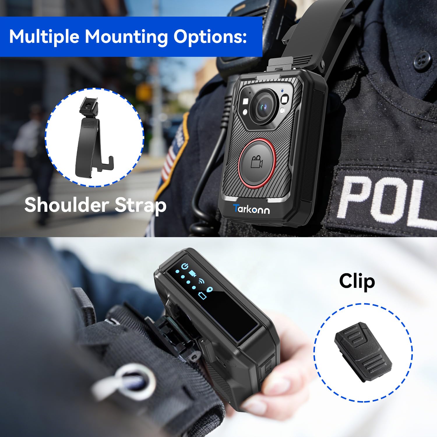 Tarkonn Police Body Camera, 1080P HD Body Worn Camera, 64G & IP68, GPS Enabled Body Cam with APP, 12Hours Battery, Night Vision, Video Recorder for Law Enforcement