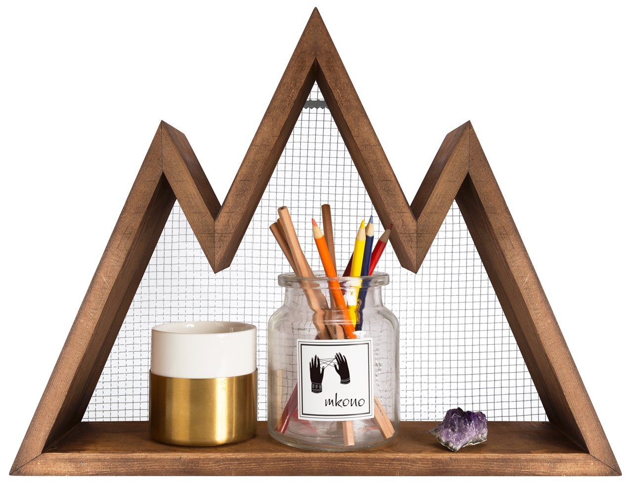 Mkono Wall Shelf Wood Floating Mountain Shelf Crystal ...