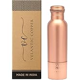 Pure Copper Water Bottle - Reusable BPA Free Non-Insulated Jointless Leakproof Durable Metal Bottles for Sports and Travel - 32 Oz - Two Tone