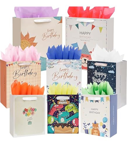 American Greetings Geschenktüten Für Kinder - 3 Stück, 33 Cm Groß, Mit Satinband-Griffen (Hai, Katze, Hund)
