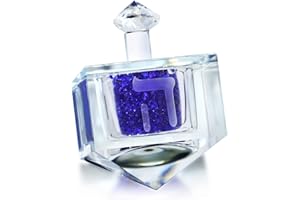 QFkris Blown Glass Hanukkah Dreidel Ornament with Blue Crushed Diamonds 3.3" Crystal Art Collectible Jewish Dreidel Paperweight Decorative