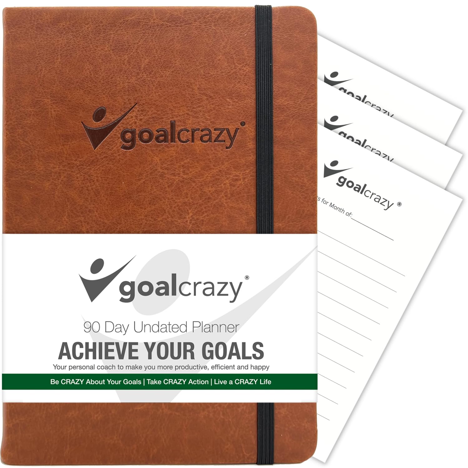 Goal Crazy Undated Daily Planner - 90 Day A5 Diary 2023, Planner Diary for Busy Schedules، Productivity Habit Tracker, Inspirational, Daily Life Planner Almond Pages (Brown)