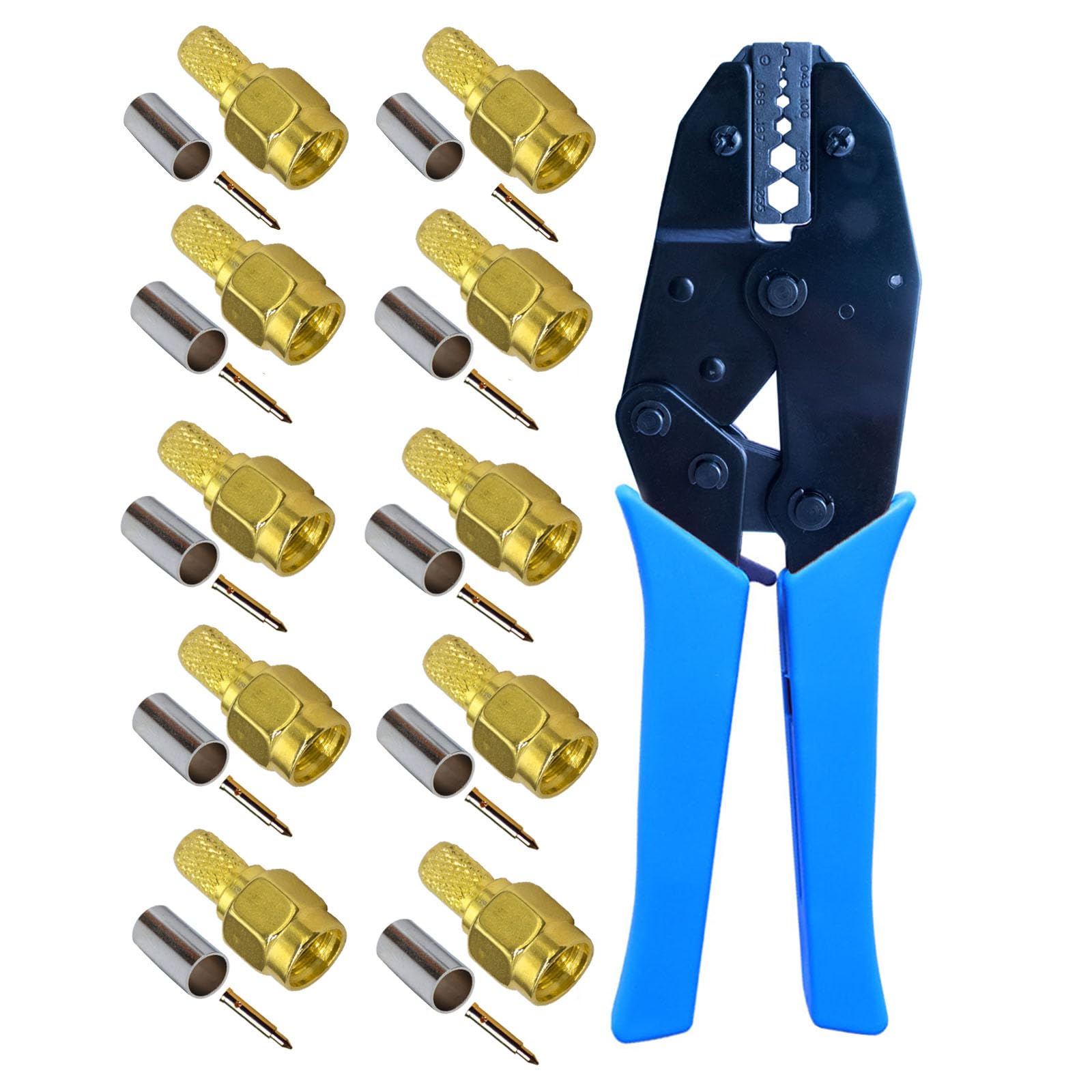 Kagni 10pcs SMA male connectors and coaxial cable crimping tool crimp RG58 cable for SMA WIFI Antenna extension cable