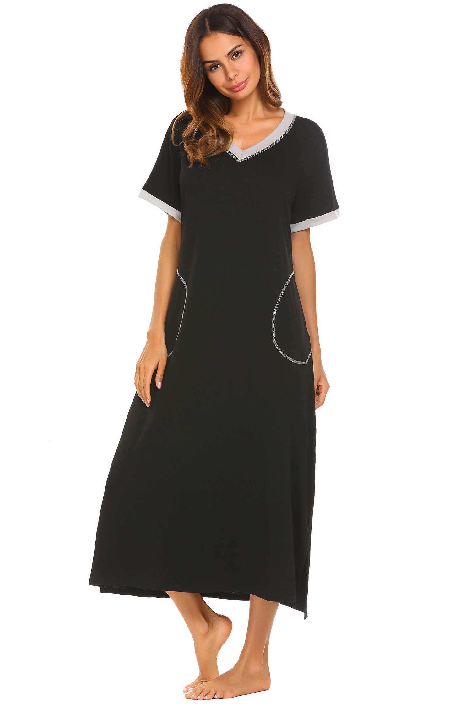 Ekouaer Loungewear Long Nightgown Women's Ultra-Soft Nightshirt Full Length Sleepwear with 