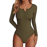 PRETTYGARDEN Long Sleeve Bodysuits for Women 2026 Ribbed Knit Henley Button Up Slim Fitted Basic Tops Winter Fashion Clothing