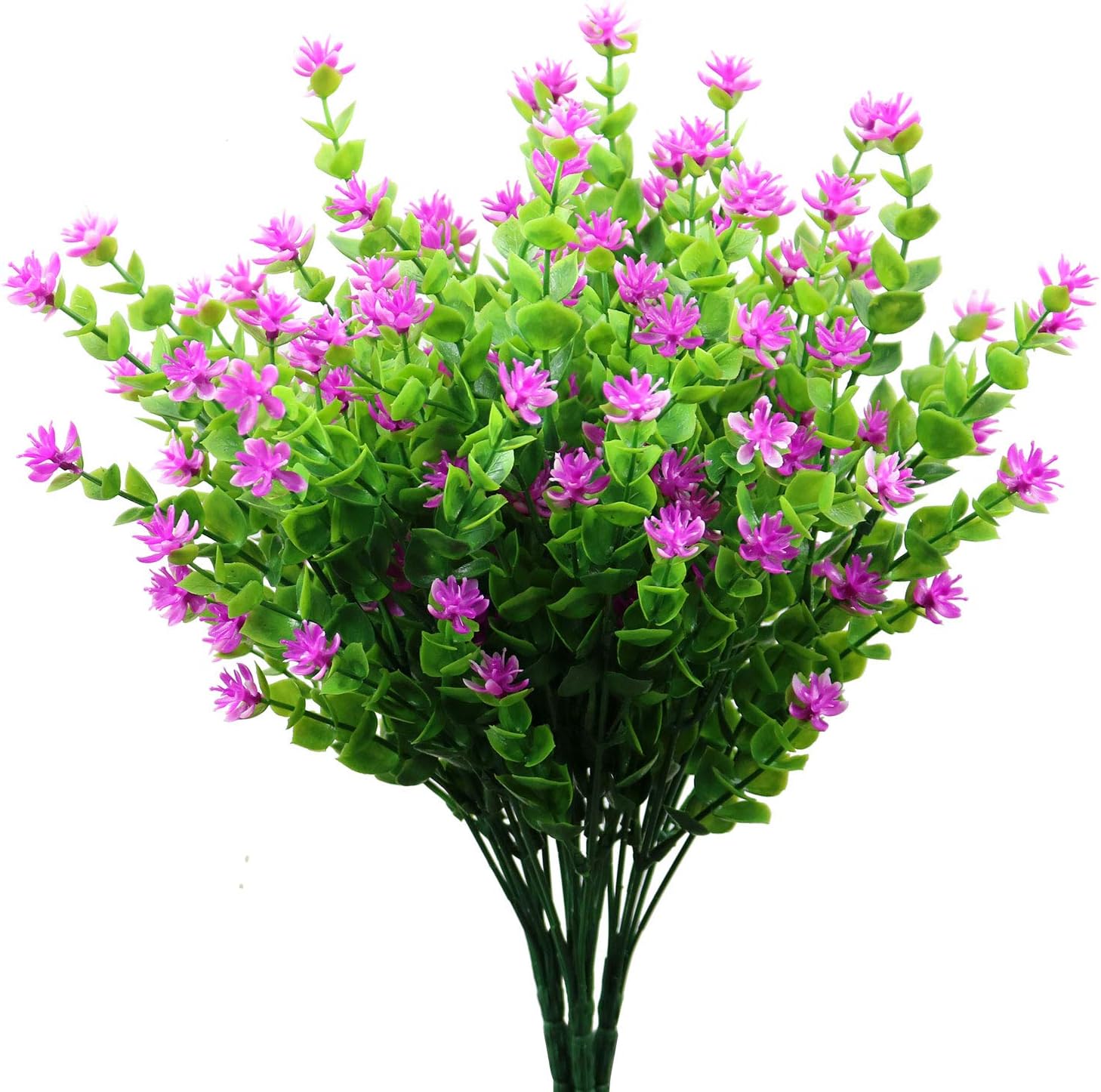LUCKY SNAIL Artificial Fake Flowers, Faux Outdoor UV Resistant Boxwood Shrubs Plants, Lifelike Plastic Silk Flowers for Indoor outdoors Home Office Garden Wedding Sidewalk Trim Decor,4 Pcs(Rose red)
