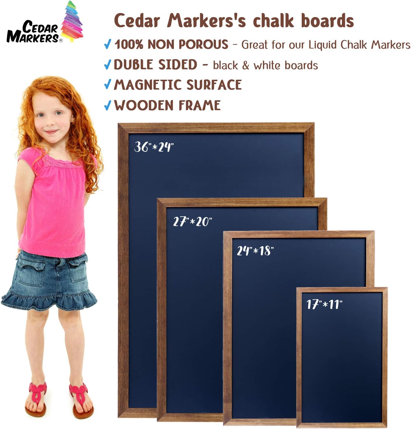 Cedar Markers 27"x20" Framed Chalkboard Sign. 100% Non-Porous Erasable Blackboard and Whiteboard. Chalk Board for Chalk Markers. Homeschool Magnet Board Decorative Big Chalkboard for Every Event.: Home & Kitchen