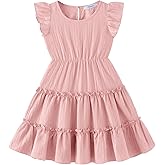 Arshiner Toddler Girls Dress Ruffle Sleeveless Tiered Swing Twirly Dresses Cute Summer Beach Sundress with Pocket for 1-6T