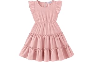 Arshiner Toddler Girls Dress Ruffle Sleeveless Tiered Swing Twirly Dresses Cute Summer Beach Sundress with Pocket for 1-6T