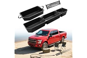 DiffCar® Truck Underseat Storage for Ford F150: 2015-2025 SuperCrew/Crew Cab, Rear Under Seat Organizer Tool Box Car Accessories for Ford F-150 F250 F350 F450 F550 Super Duty(w/Detach Bin & Mesh Net)