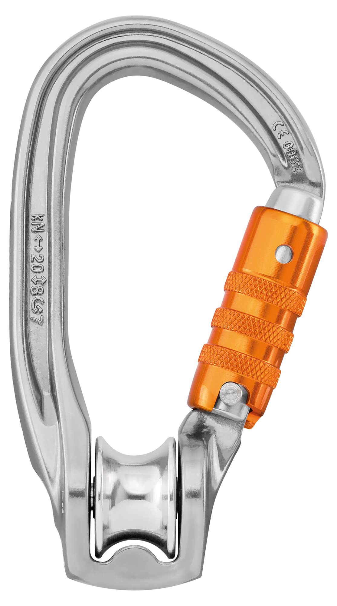 Petzl P75 TL NEW ROLLCLIP Z Pulley Carabiner with Gate Opening On The Non-Pulley Side, Size: Triact-Lock ,Grey/orange.