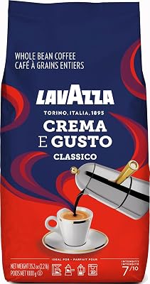 , Crema e Gusto Classico, Ganze Arabica und Robusta Kaffeebohnen, Ideal für Espressomaschinen, mit Aromanoten von dunkler Schokolade und Nüssen, Intensität 7/10, Dunkle Röstung, 1 kg Packung