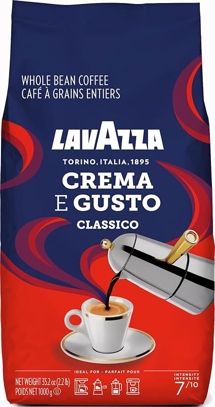 , Crema e Gusto Classico, Ganze Arabica und Robusta Kaffeebohnen, Ideal für Espressomaschinen, mit Aromanoten von dunkler Schokolade und Nüssen, Intensität 7/10, Dunkle Röstung, 1 kg Packung