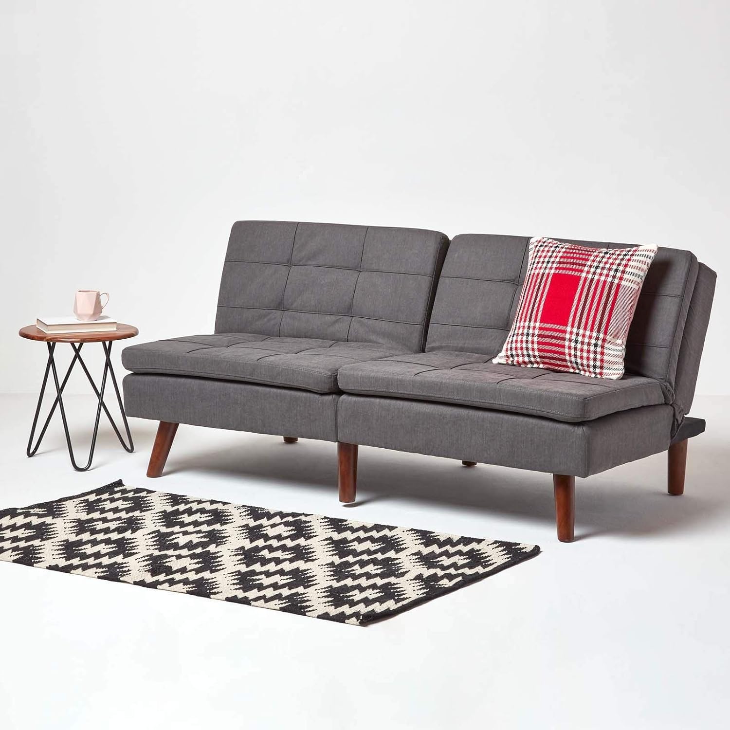 Homescapes Fabric Sofa Bed Dark Grey 3 Seater Sofa Click Clack Bed Sleeper Retro Range Bernie Bed Settee On Wooden Legs For Study Guest And Living Room Amazon Co Uk Kitchen Home