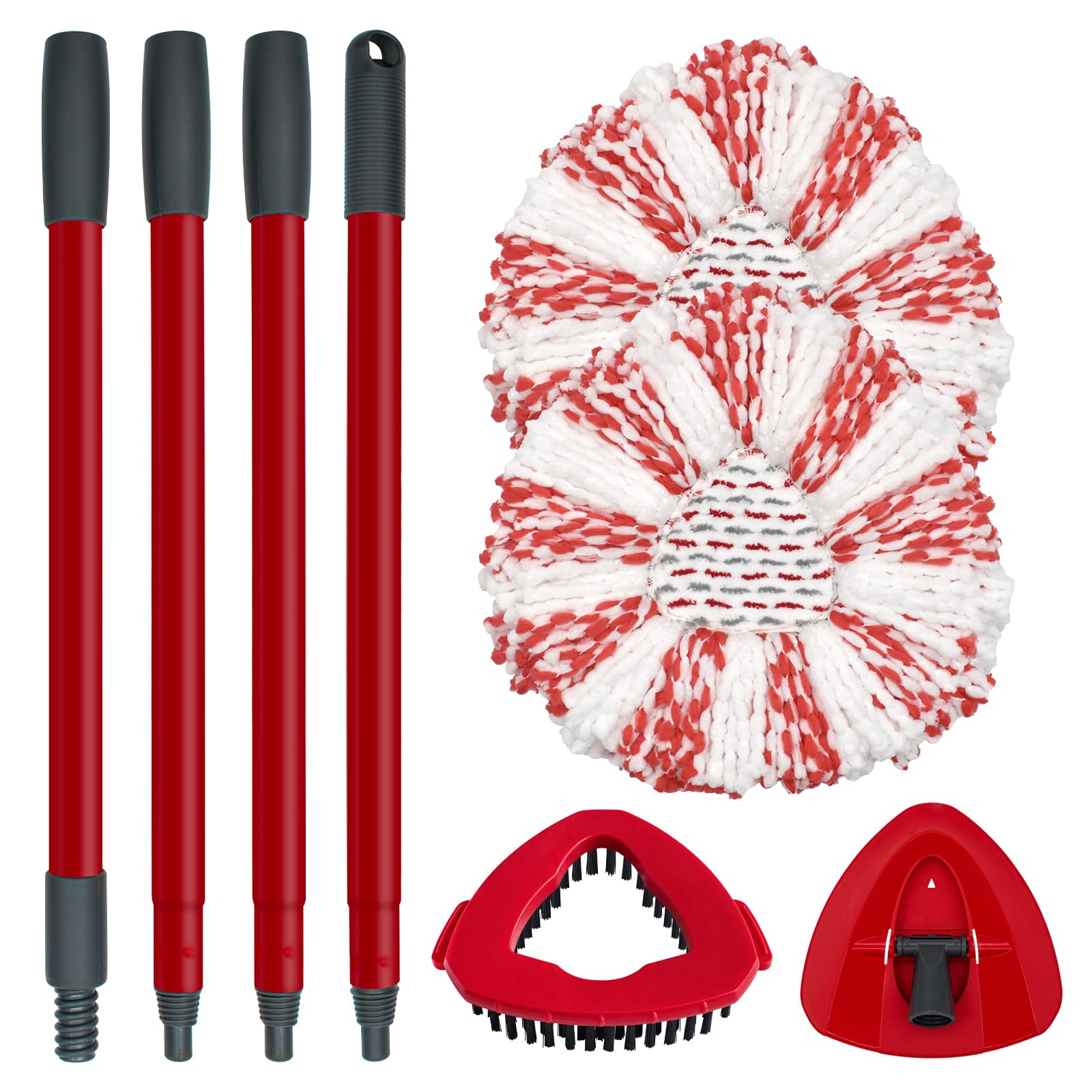 Photo 1 of Spin Mop Replace Head, Base, Mop Handle Replacement for OCedar EasyWring 1 Tank System - Include 2 Microfiber Refills, 1 Sturdy Iron 30-58" Adjustable Mop Stick, Head Cover and Scrubber