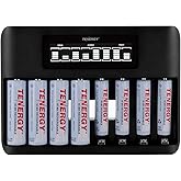 Tenergy TN480U 8-Bay LCD Display Fast Charger for NiMH/NiCD AA AAA Rechargeable Batteries with 4pcs 2500mah AA and 4pcs 1000mah AAA Rechargeable Batteries