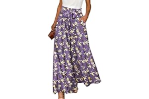 YESNO Women Wide Leg Pants High Waisted Floral Boho Palazzo Culottes Casual Flowy Tie Knot Trousers with Pockets PPS