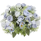 Cyblinia 3 Pack Artificial Flowers Bouquet Fake Flowers Plants Blue Faux Flower Arrangements for Wedding Home Centerpieces Decor