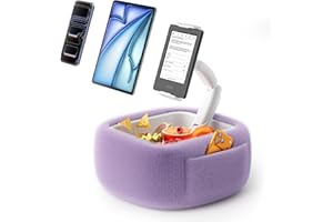 LULULOOK Ultra Fluffy Kindle Pillow Stand for Reading, Lap Tablet Pillow Stand with Snack Bowl & Foldable Arm Compatible with