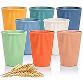 CAMBUY Wheat Straw Cup Unbreakable and Reusable Drinking Cups Eco-Friendly Healthy Tumbler Set for Milk Juice and Water Dishwasher Safe (8 Pcs 12OZ)
