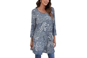 ENMAIN Womens Tunic Tops 3/4 Sleeve Plus Size Loose Fit Tunics Dressy Casual Paisley Floral Swing Flare Top for Leggings