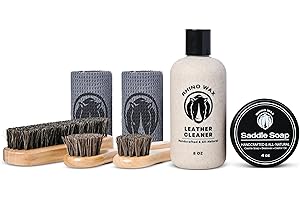Rhino Wax - Saddle Cleaning Kit (Saddle-Soap + Leather Cleaner + Brushes + Cloths) - Clean Saddles Bridles Boots Reins Straps and Other Tack Leathers - Proudly Made in The USA