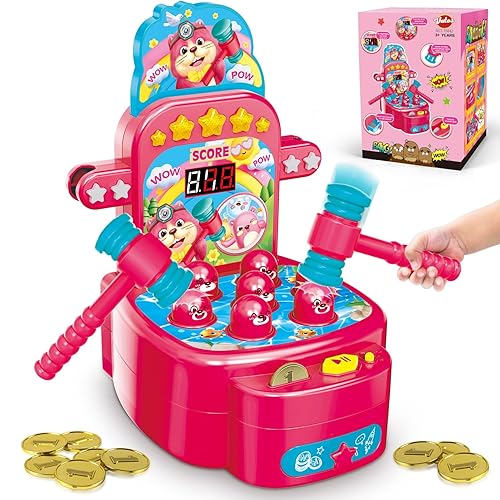 VATOS Whack Game Toy with Mole,Mini Electronic Arcade Pounding Bench Coin game with 2 Hammers Toy,Interactive Educational Developmental Game for Toddlers Kids Girls and Boys Age 3 4 5 6 Years Old