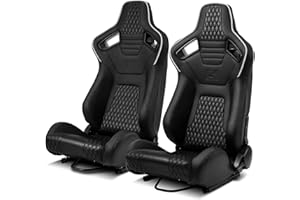 ModifyStreet Pair of All Black PVC + White Snake Pattern & Rear Carbon Fiber Style leather Reclinable Racing Seats W/Silders