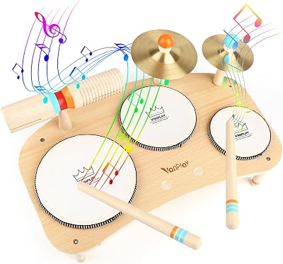 Vanplay Wooden Drum Set for Toddlers 3 4 5 Years Montessori Music Toy