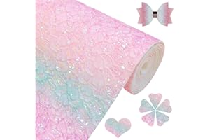 Greatdiy Pastel Rainbow Chunky Glitter Faux Leather Roll 12 x 52 inch Shiny Iridescent Color Girl Fabric for Princess Bows Earrings Crafts (Rainbow Lace)