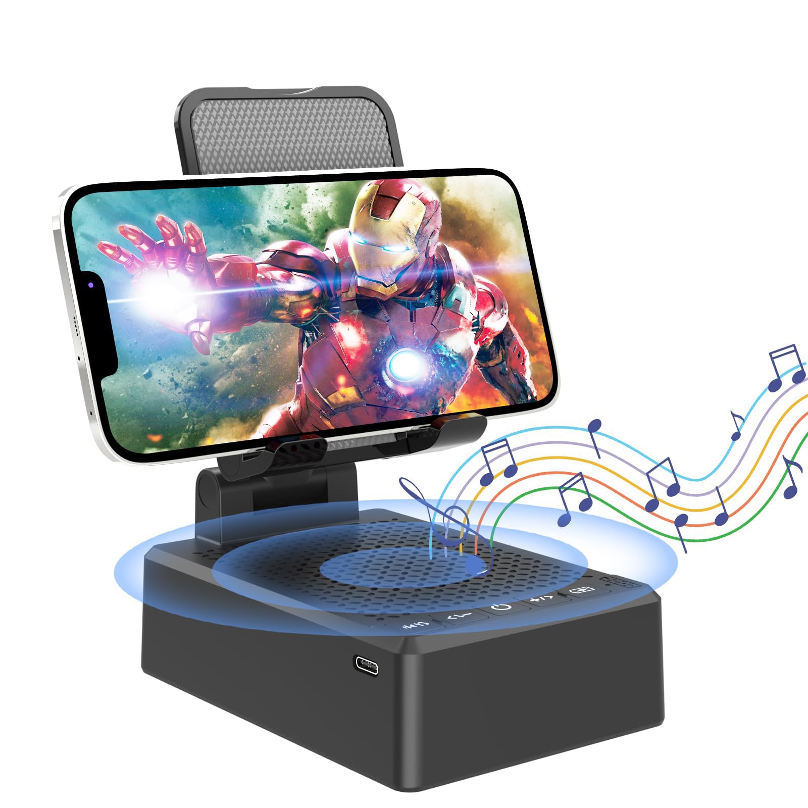 Birthday Gifts for Men,Cell Phone Stand with Wireless Bluetooth Speaker and Antislip Base HD Surround Sound for Home and Outdoors with Bluetooth Speaker for Desk Compatible with iPhone (Black)