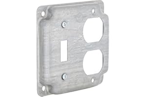 Hubbell-Raco 906C 1 Duplex Receptacle and Toggle Switch 4-Inch Square Exposed Work Cover, Steel