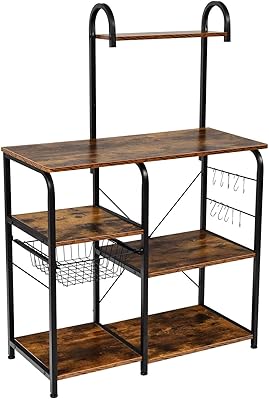 Vintage Kitchen Baker's Rack with 10 Hooks and 4+3 Tier Shelves