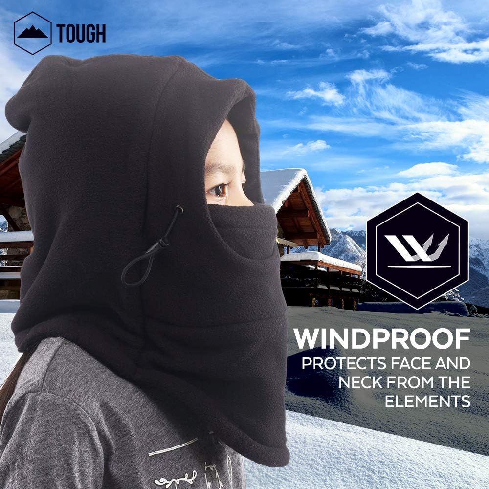 Kids Ski Mask - Winter Face Mask with Hood - Cold Weather Balaclava Snow Mask & Neck Warmer for Boys & Girls - Thick, Windproof Fleece Head Gear to Keep Your Children Warm: Clothing