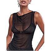 Milumia Women's Sheer Mesh Tank Top Sleeveless See Through Rave Tops Party