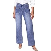 GRAPENT Wide Leg Jeans Woman Trendy High Waisted Patch Pocket Stretchy Denim Pants Vintage Casual Trouser Jeans