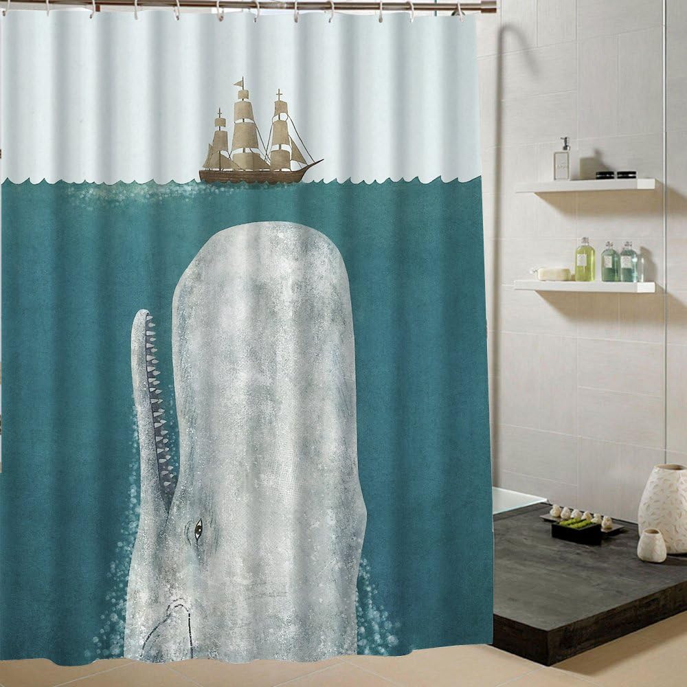 Creative Bathroom Collection Nautical Whale Shower Curtain Blue