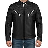 OBX Fashion Black Real Lambskin Genuine Leather Jackets For Men - Motorcycle Diamond Quilted Leather Jacket Men Vintage Moto