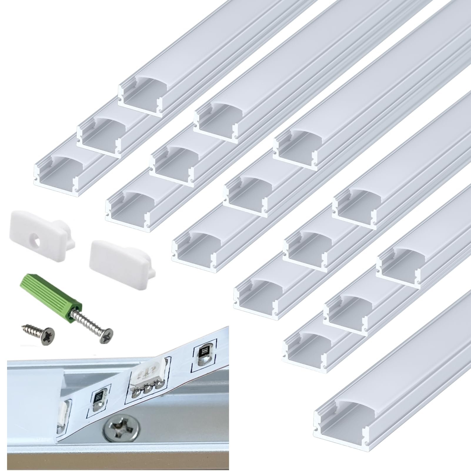 Photo 1 of ***FACTORY SEAL***

THMOOTHER Pre-Drilled 6.56FT U Shape LED Strip Channel Diffuser,8-Pack Aluminum Profiles with Milky Cover,Flush Surface Mounted Cabinet Ceiling Wall Tape Light Track (8)