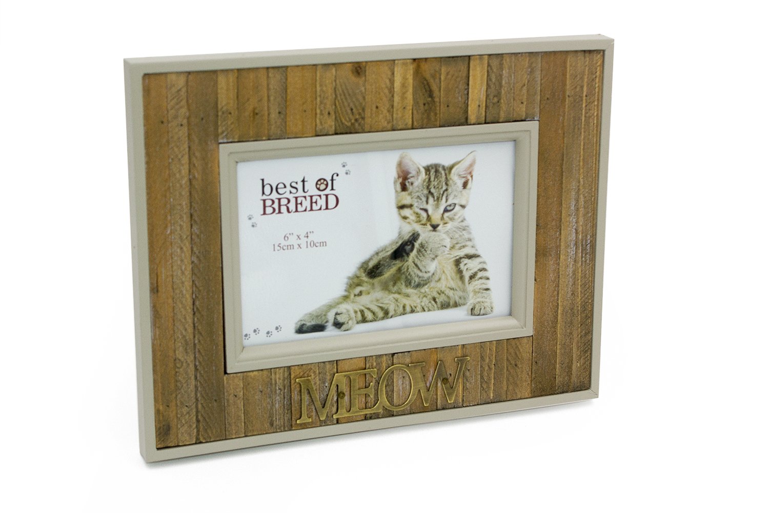 Lovely Shabby Rustic Cat Photo Frame - Meow 4" x 6"