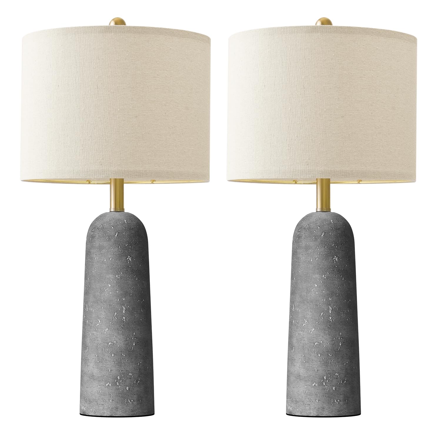 Photo 1 of BOBOMOMO 27.25" Travertine Lamp Set of 2, Modern Lamps for Living Room with Linen Shades, Gray Resin Table Lamp with Natural Stone Look, Nightstand Lamp for Bedroom, Living Room, Entryway