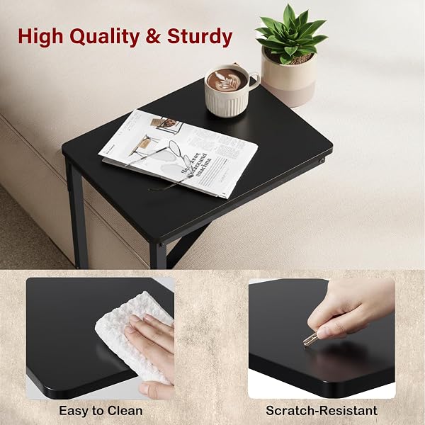 WEGXY C-SHAPED END TABLE, SMALL SIDE TABLE FOR COUCH WITH STURDY METAL FRAME, MULTI-FUNCTIONAL SOFA TABLE FOR LIVING ROOM, BEDROOM, BEDSIDE, NIGHTSTAND, COMPACT ACCENT TABLE – BLACK
