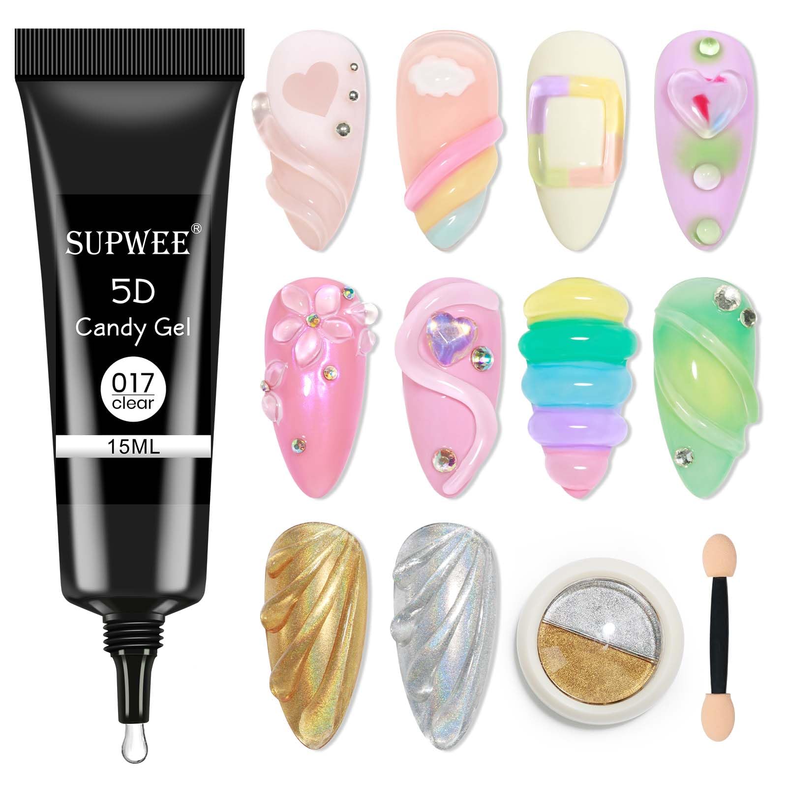 Photo 1 of SUPWEE Clear 3D Nail Art Gel with Chrome Nail Powder Sculpting Gel for Nail Art Design DIY 3D Molding Gels for Nails Painting Drawing Carving Nails Gels Nail Tube Home Decoration Manicure