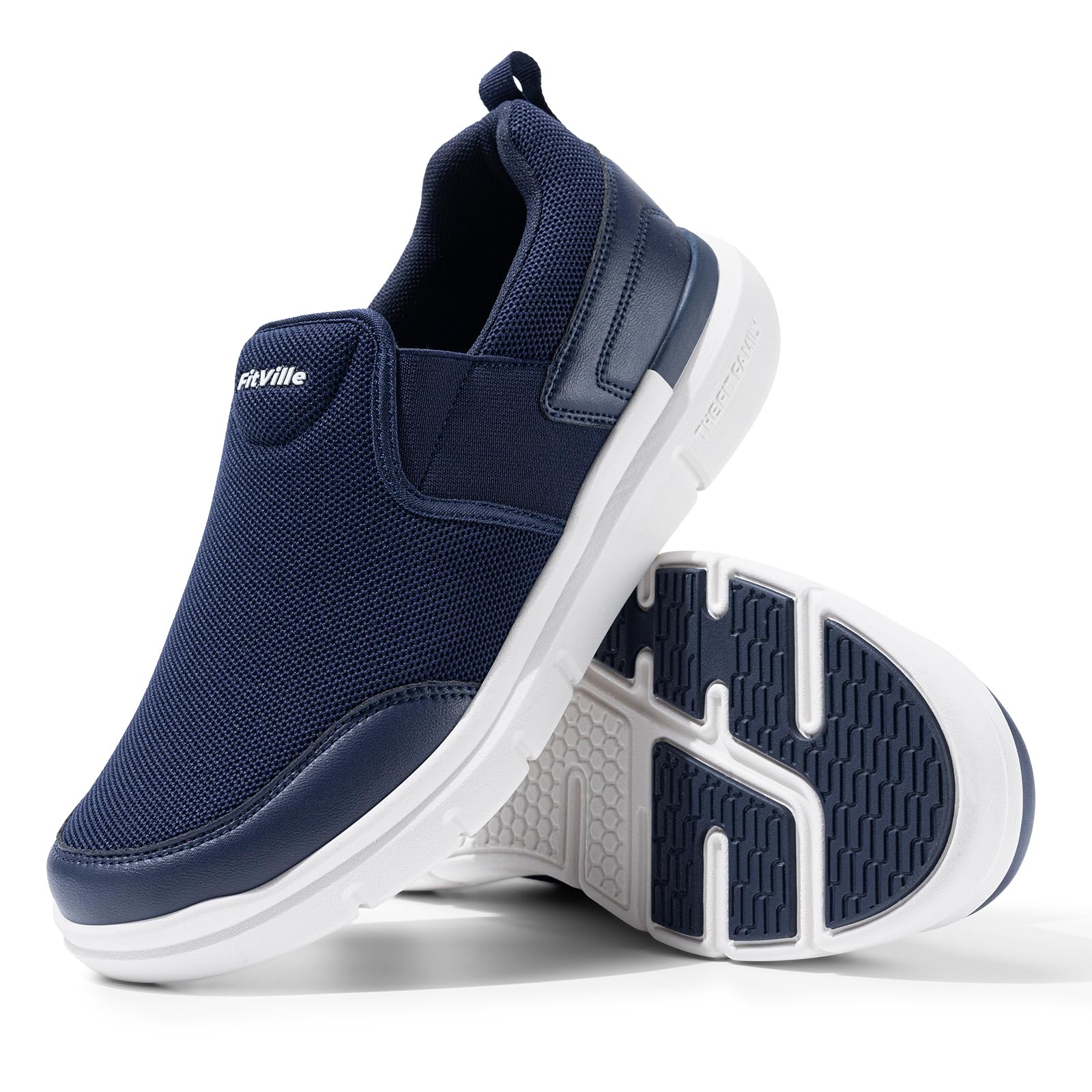FitVille Slip On Sneaker Herren Extra Weite Turnschuhe rutschfest Walkingschuhe Breit Outdoor Schuhe Bequem Leichte Atmungsaktive Freizeitschuhe Mitternachtsblau 46 EU X-Weit 7
