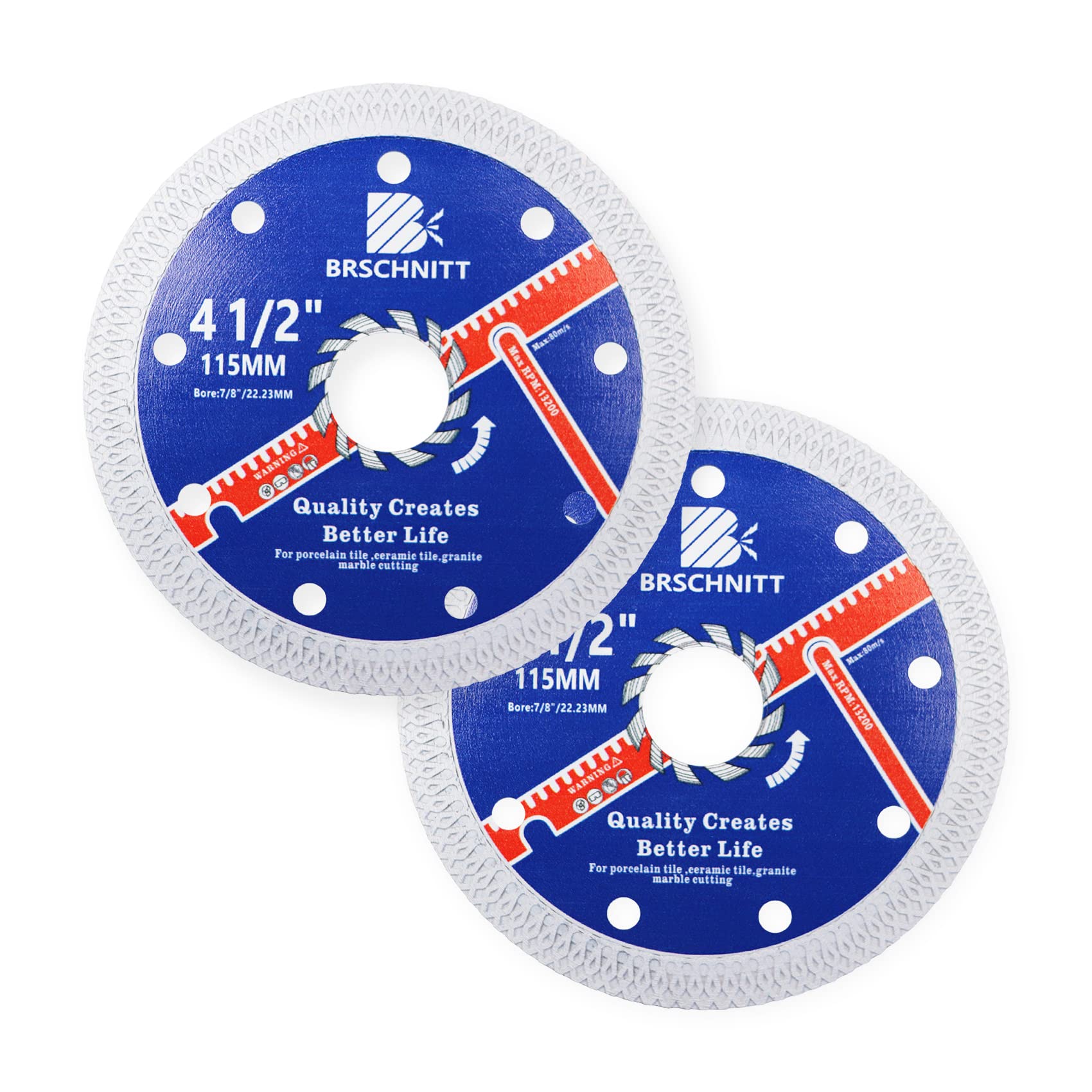 Super Thin Diamond Porcelain Cutting Disc with X Teeth,BRSCHNITT 2pcs 115mm x Arbor 22.23mm Diamond Disc for Dry/Wet Cutting Porcelain Tile Ceramic Marble Granite