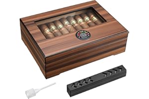 TISFA Cigar Humidor Box Handmade Cigar Case with Humidifier and Hygrometer, Desktop Cedar Wood Cigar Box with Divider, Cigar Accessories for Men, Humidors Cigar Gifts for 20-30 Cigars (Woodgrain)