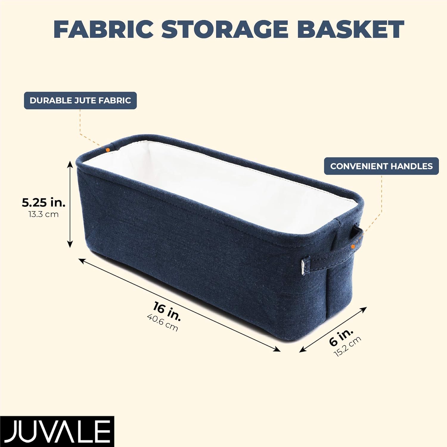Juvale Dark Blue Fabric Storage Bin for Home and Bathroom (16 x 6 x 5.5 Inches): Home & Kitchen