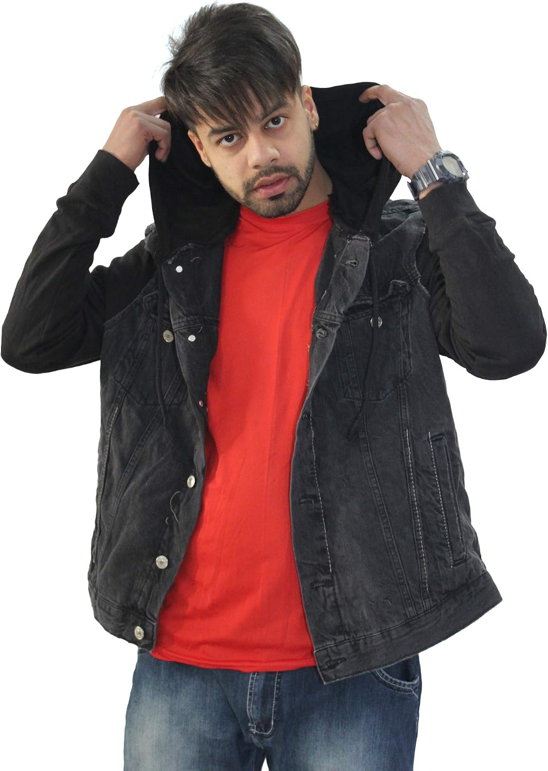 Denim Jacket With Red Hoodie Outlet 