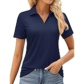 MAGCOMSEN Women's Golf Shirts Short Sleeve Polo Collared Tennis Shirt V Neck Quick Dry Sun Protection UPF 50+